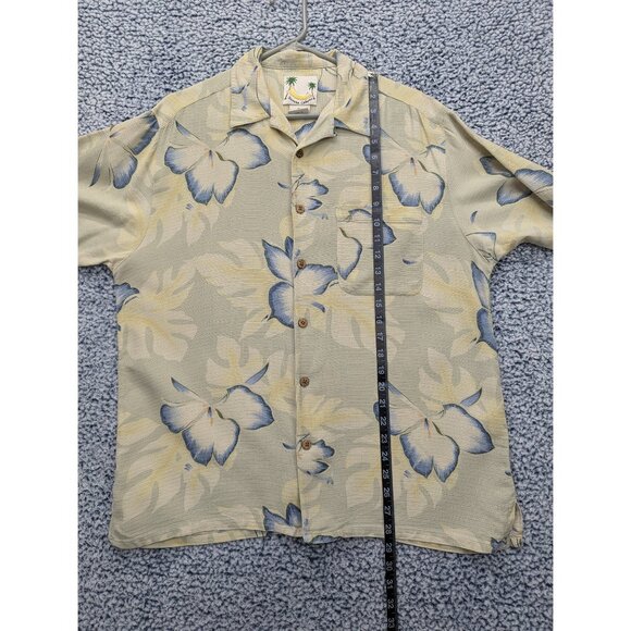 Banana Cabana 100% Silk Hawaiian Button Up Shirt Mens LG Floral Tropical Beige - Picture 9 of 10